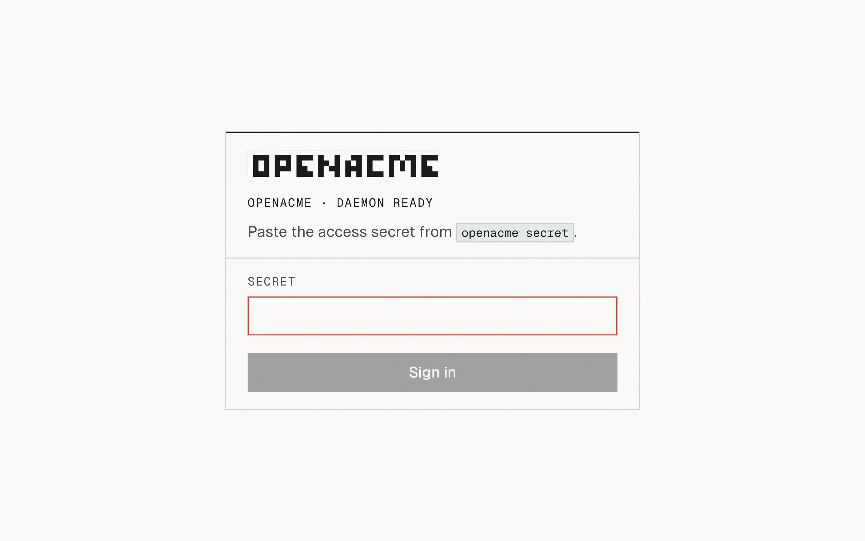 The OpenAcme sign-in screen prompting for email and password
